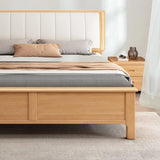 Natural Queen Panel Wood Bed with Upholstered Headboard Image - 3
