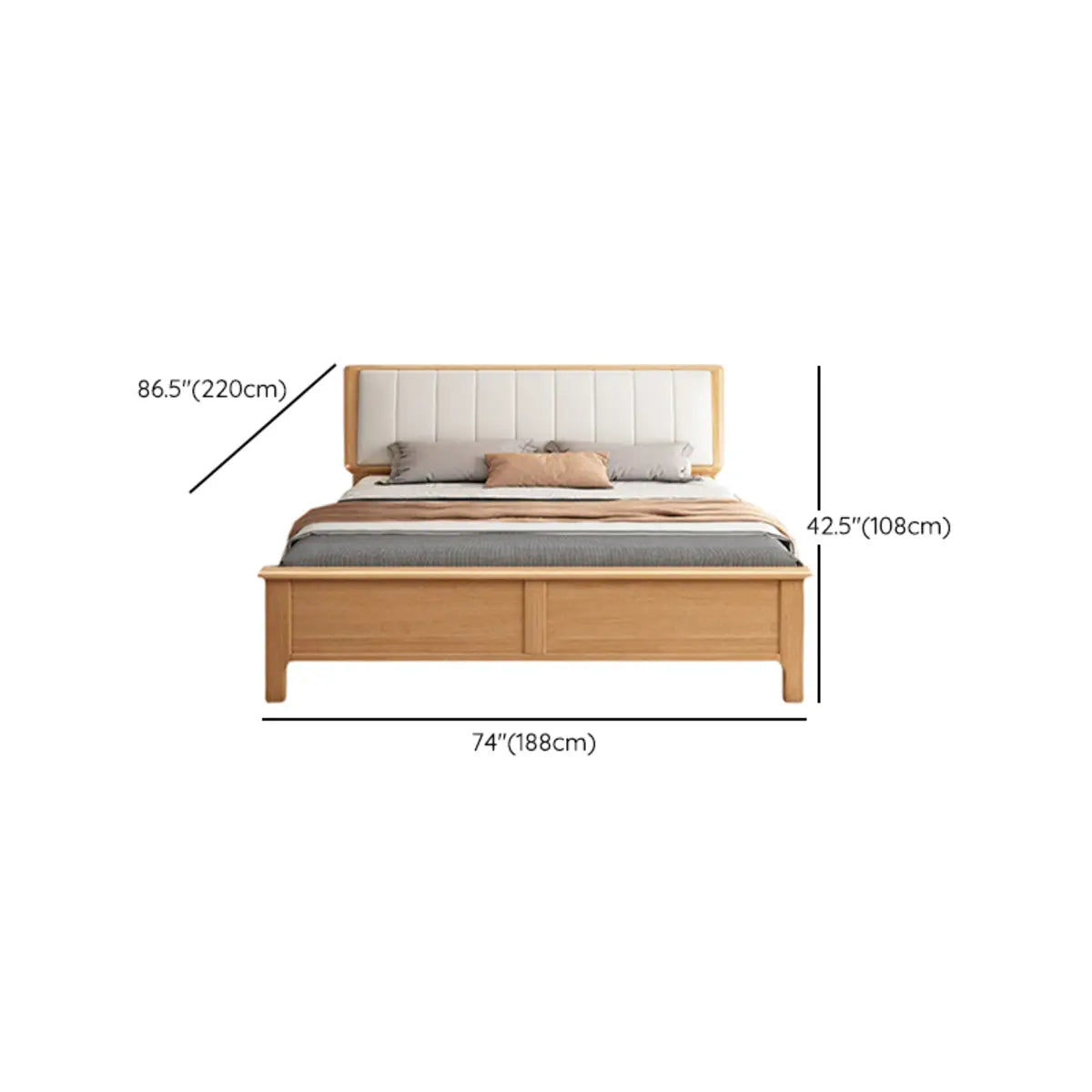 Natural Queen Panel Wood Bed with Upholstered Headboard Image - 7