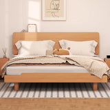 Natural Queen Pine Wood Panel Headboard Bed with Shelf Image - 1