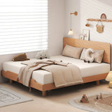 Natural Queen Pine Wood Panel Headboard Bed with Shelf Image - 4