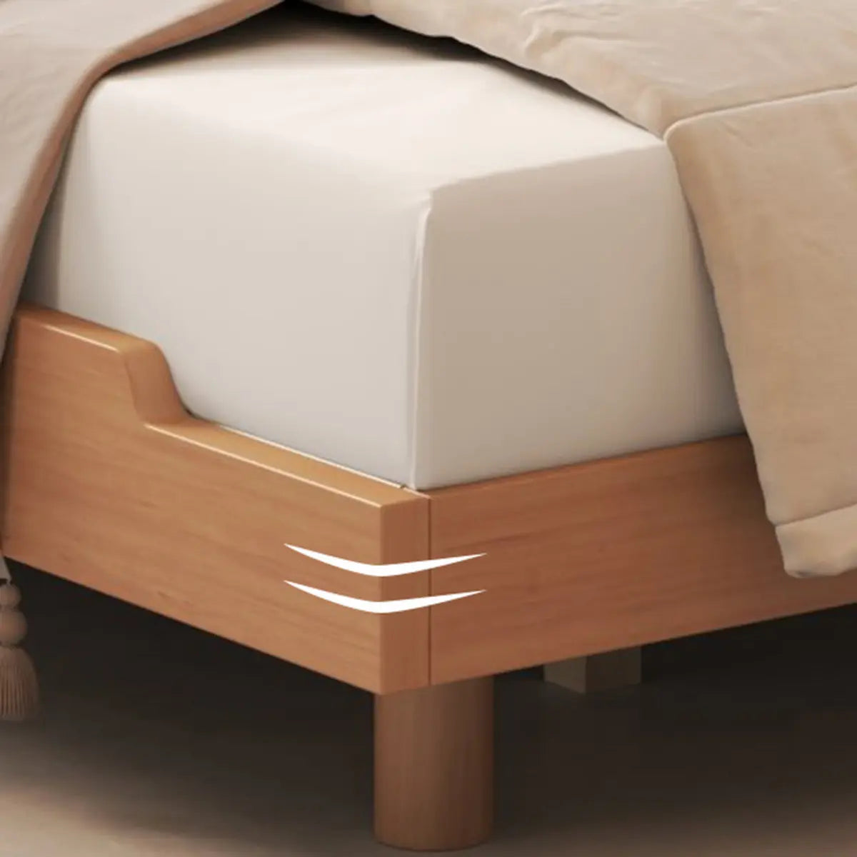Natural Queen Pine Wood Panel Headboard Bed with Shelf Image - 9