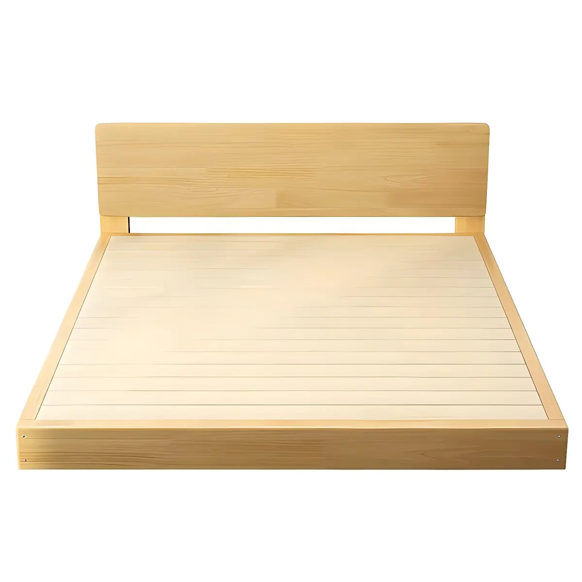 Natural Queen Platform Solid Wood Minimalist Bed Frame Image - 2