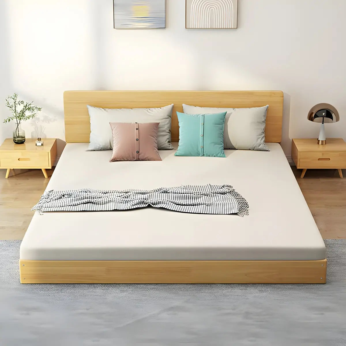 Natural Queen Platform Solid Wood Minimalist Bed Frame Image - 4