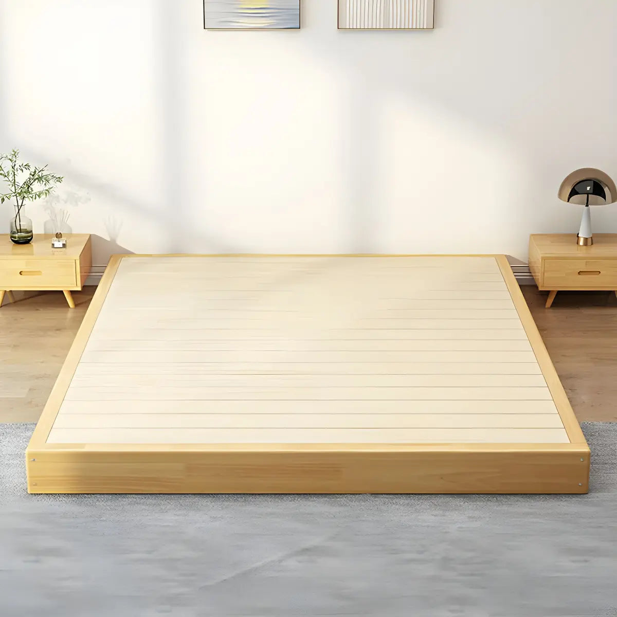 Natural Queen Platform Solid Wood Minimalist Bed Frame Image - 5
