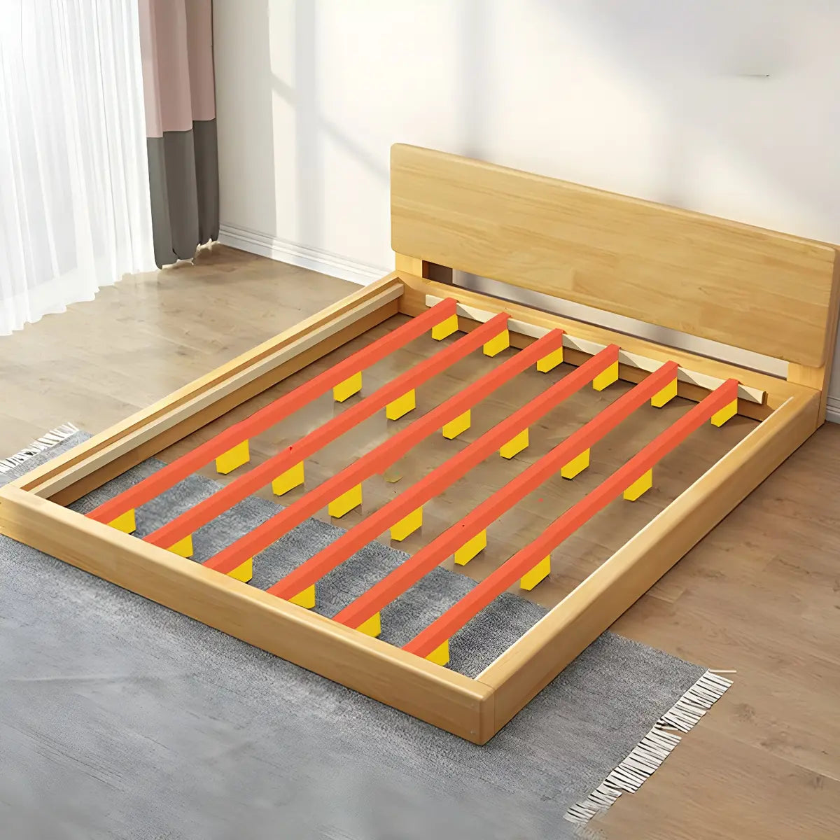 Natural Queen Platform Solid Wood Minimalist Bed Frame Image - 6