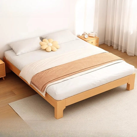 Natural Queen Platform Wood Panel Bed with Mattress Image - 1