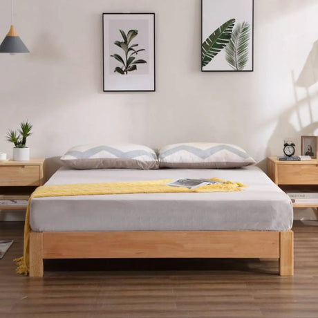 Natural Queen Platform Wood Solid Color Panel Bed Frame Image - 1