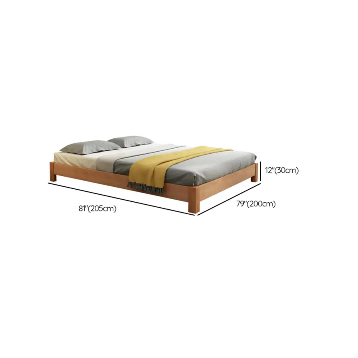 Natural Queen Platform Wood Solid Color Panel Bed Frame Image - 20