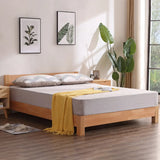 Natural Queen Platform Wood Solid Color Panel Bed Frame Image - 5