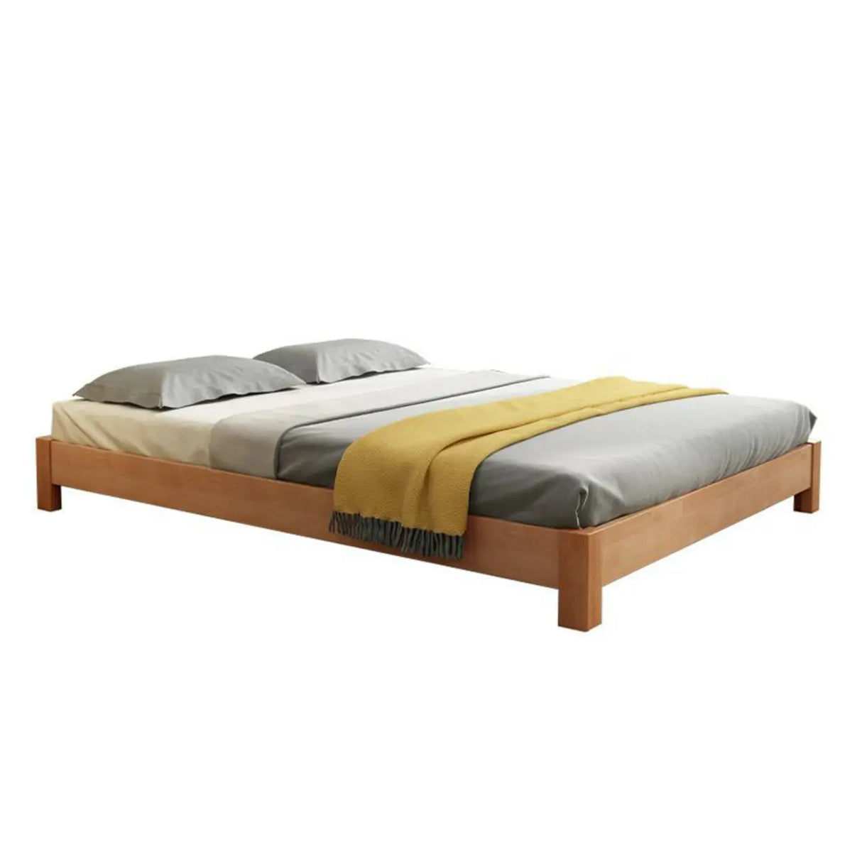 Natural Queen Platform Wood Solid Color Panel Bed Frame Image - 7