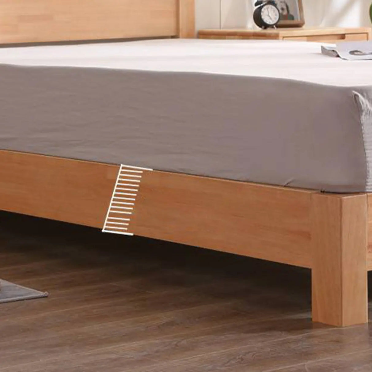 Natural Queen Platform Wood Solid Color Panel Bed Frame Image - 9
