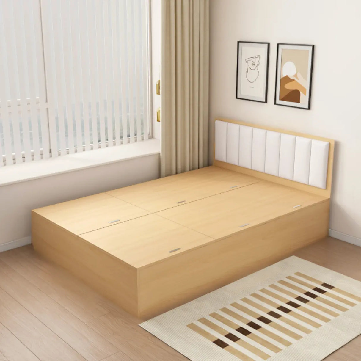 Natural Queen Platform Wood Storage Bed with Stair and Desk Image - 2