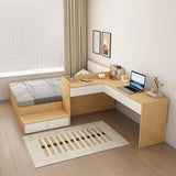 Natural Queen Platform Wood Storage Bed with Stair and Desk Image - 3