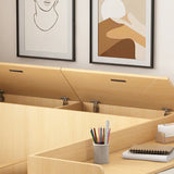 Natural Queen Platform Wood Storage Bed with Stair and Desk Image - 9