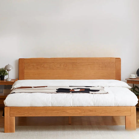 Natural Queen Rectangular Wood Minimalist Panel Bed Image - 1