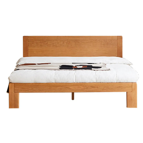 Natural Queen Rectangular Wood Minimalist Panel Bed Image - 2