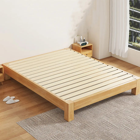 Natural Queen Rubberwood Scandinavian Panel Bed Frame Image - 1