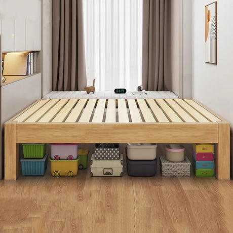 Natural Queen Rubberwood Scandinavian Panel Bed Frame Image - 2