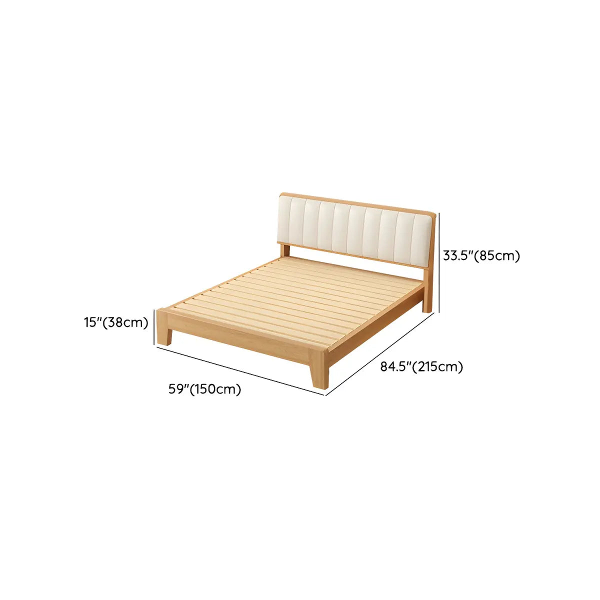 Natural Queen Shelves Wood Bed with Soft Headboard Image - 10