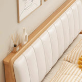 Natural Queen Shelves Wood Bed with Soft Headboard Image - 4