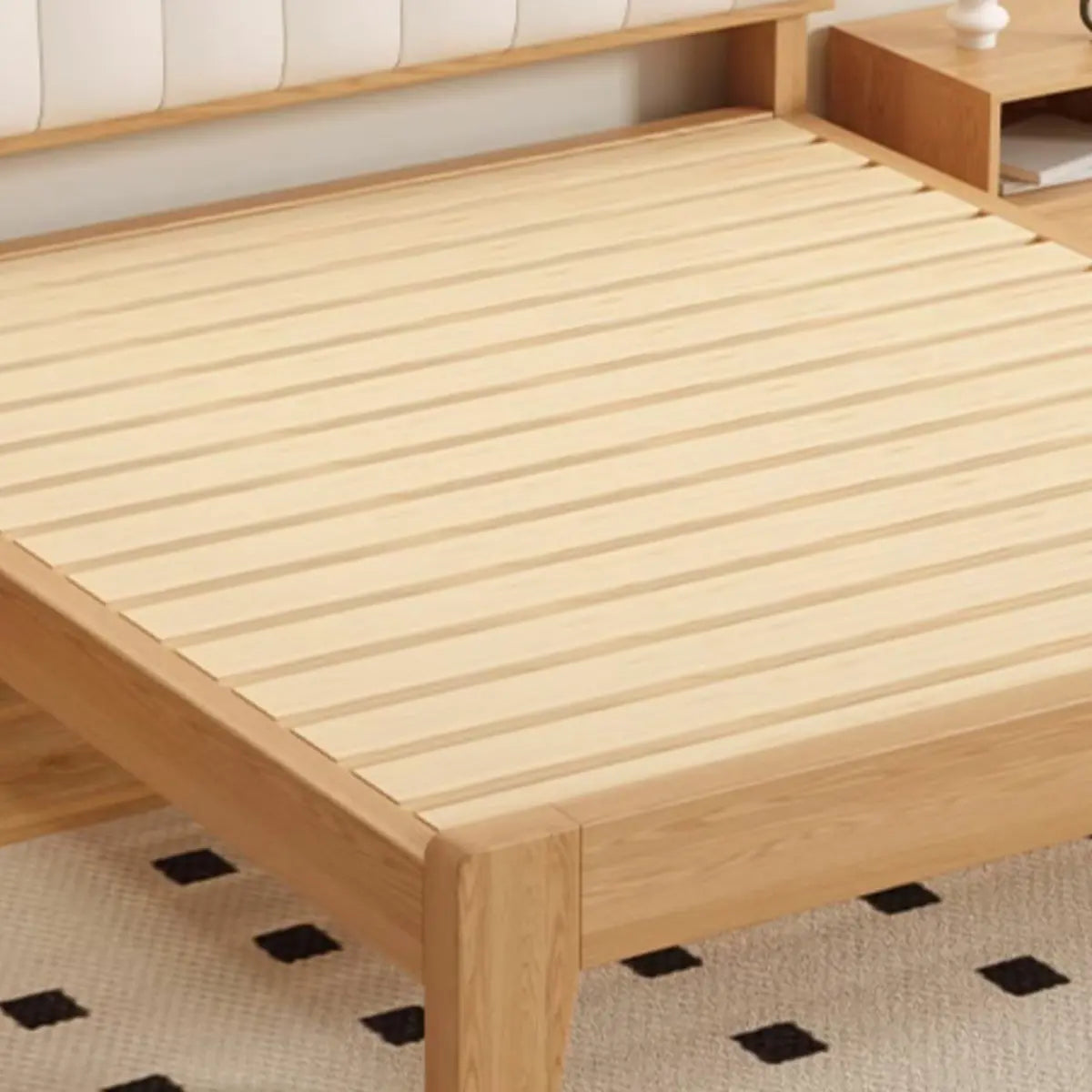 Natural Queen Shelves Wood Bed with Soft Headboard Image - 5