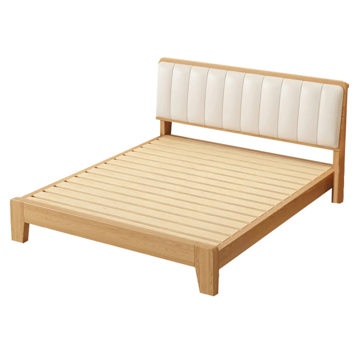 Natural Queen Shelves Wood Bed with Soft Headboard Image - 6