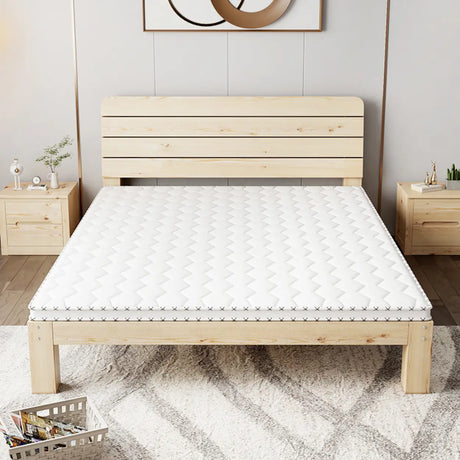 Natural Queen Wood Headboard Storage Bed with Drawers Image - 2