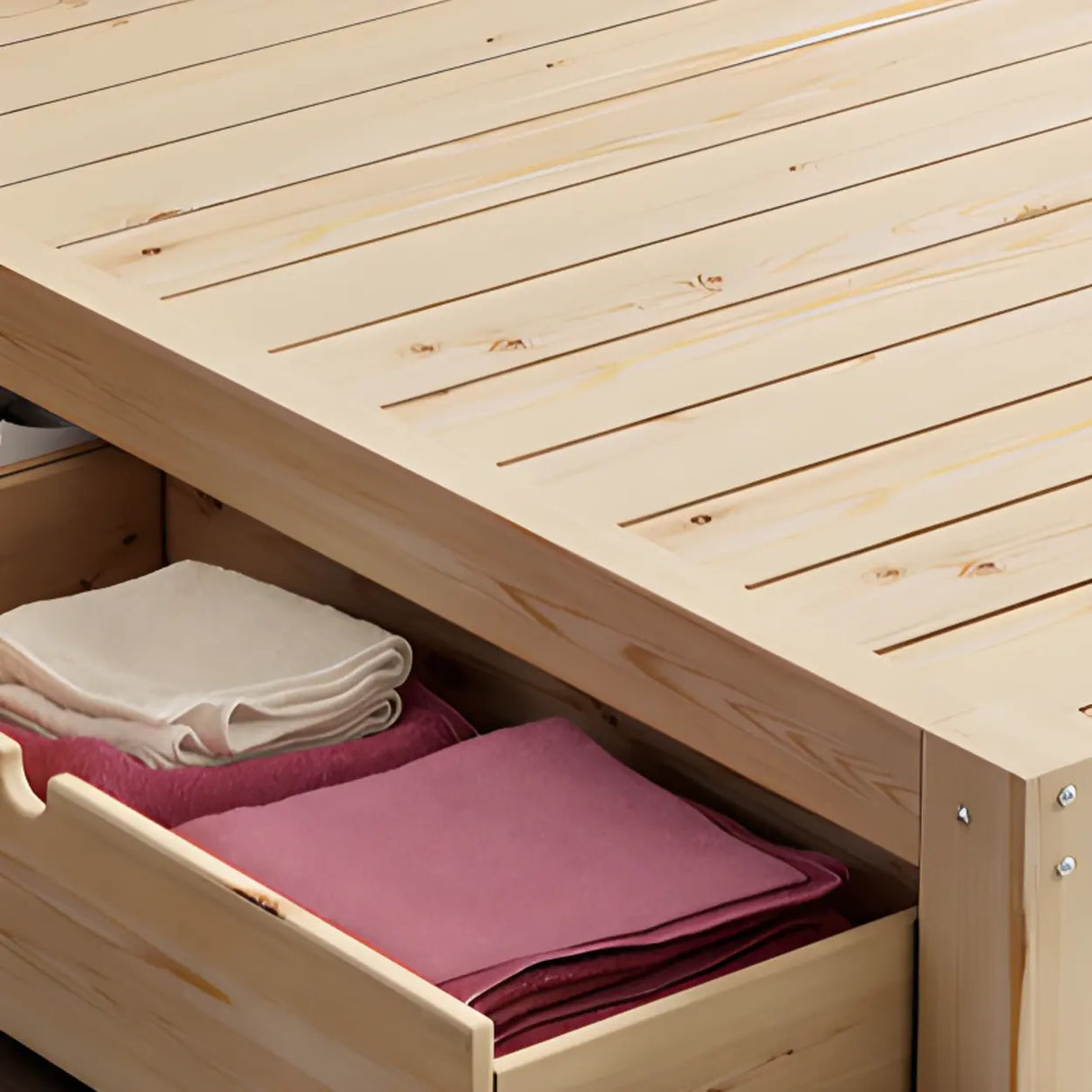 Natural Queen Wood Headboard Storage Bed with Drawers Image - 5