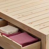 Natural Queen Wood Headboard Storage Bed with Drawers Image - 5