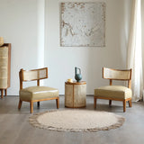Natural Rattan Low Back Leather Beige Lounge Accent Chair Image - 4