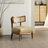 Natural Rattan Low Back Leather Beige Lounge Accent Chair Image - 5