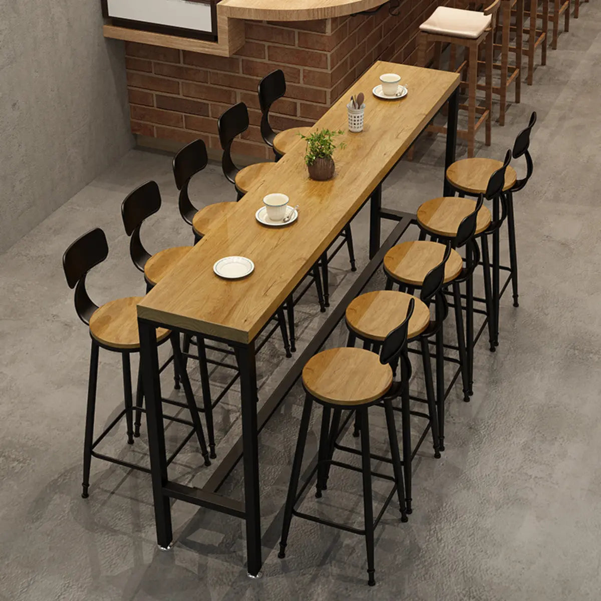 Natural Rectangle Solid Wood Bar Table with Footrest Image - 1