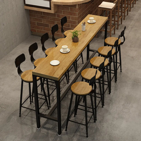Natural Rectangle Solid Wood Bar Table with Footrest Image - 1