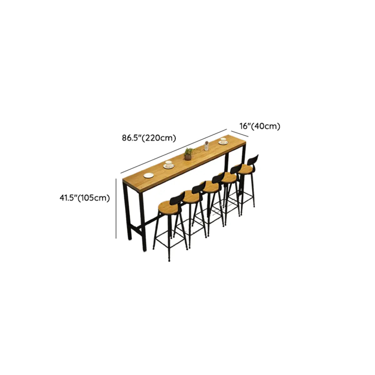 Natural Rectangle Solid Wood Bar Table with Footrest Image - 11
