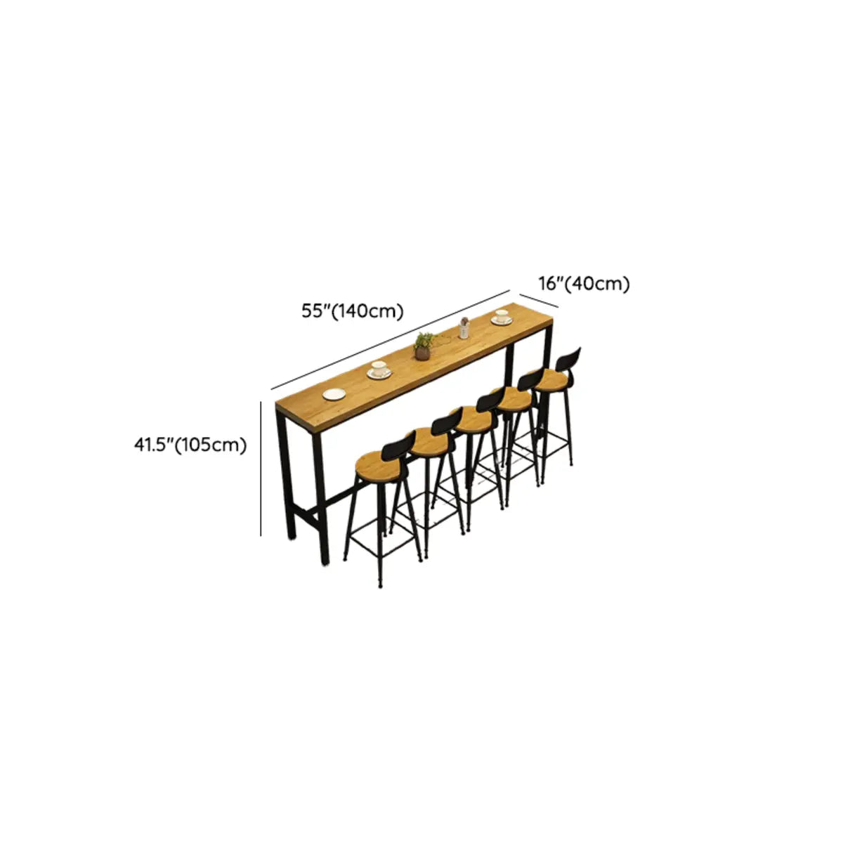 Natural Rectangle Solid Wood Bar Table with Footrest Image - 12