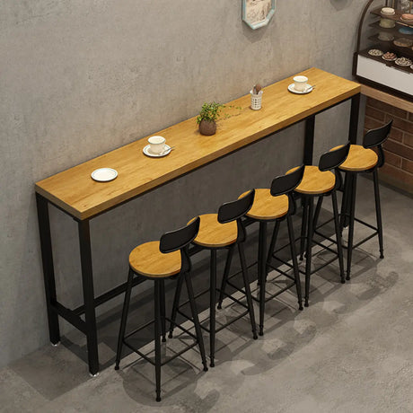 Natural Rectangle Solid Wood Bar Table with Footrest Image - 2