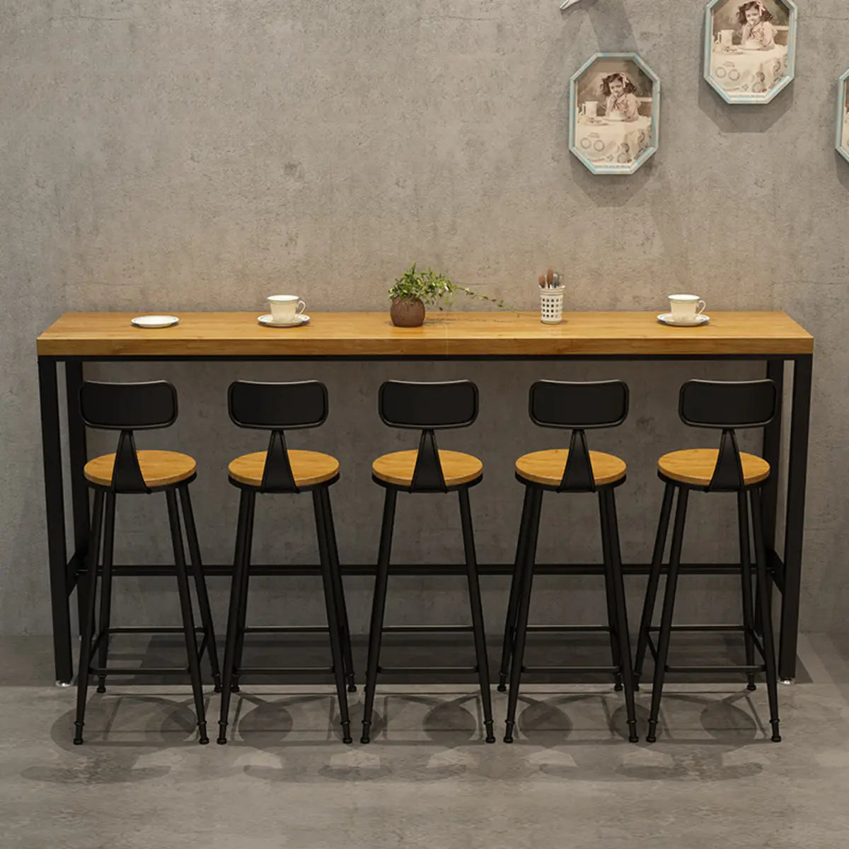 Natural Rectangle Solid Wood Bar Table with Footrest Image - 3