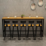 Natural Rectangle Solid Wood Bar Table with Footrest Image - 3