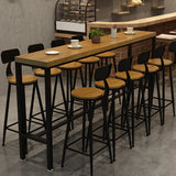 Natural Rectangle Solid Wood Bar Table with Footrest Image - 4