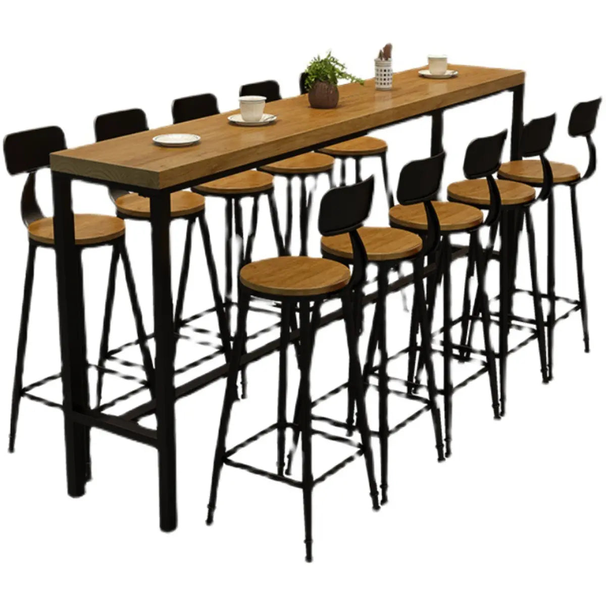 Natural Rectangle Solid Wood Bar Table with Footrest Image - 5