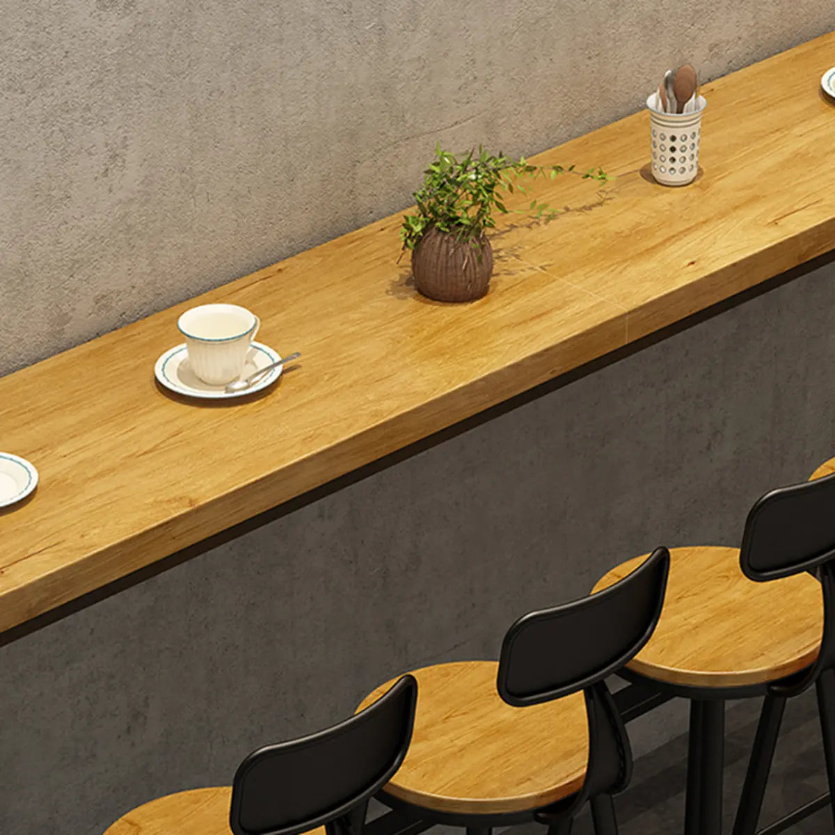 Natural Rectangle Solid Wood Bar Table with Footrest Image - 6
