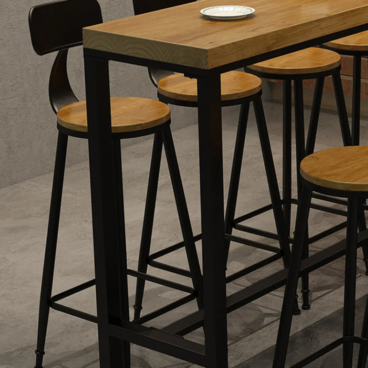 Natural Rectangle Solid Wood Bar Table with Footrest Image - 7