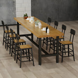 Natural Rectangle Wood Bistro Bar Table with Footrest Image - 7