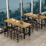 Natural Rectangle Wood Bistro Bar Table with Footrest Image - 8