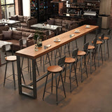 Natural Rectangle Wood Large Long Footrest Bar Table Image - 3