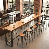Natural Rectangle Wood Large Long Footrest Bar Table Image - 4
