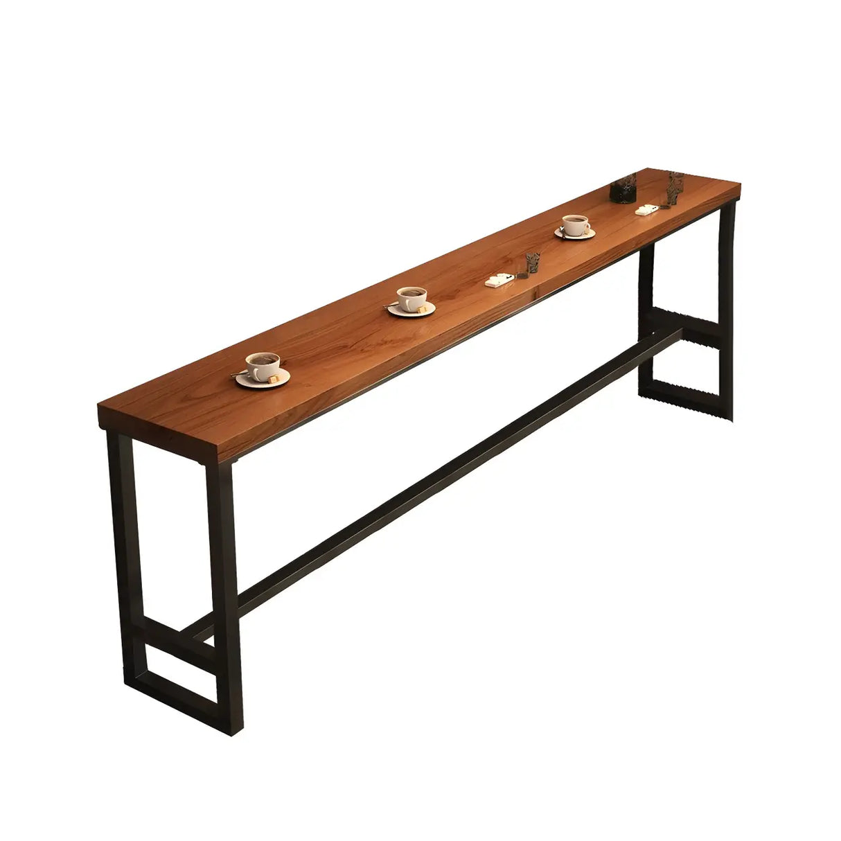 Natural Rectangle Wood Large Long Footrest Bar Table Image - 5