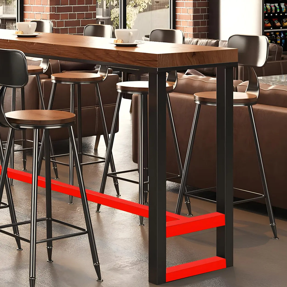 Natural Rectangle Wood Large Long Footrest Bar Table Image - 6