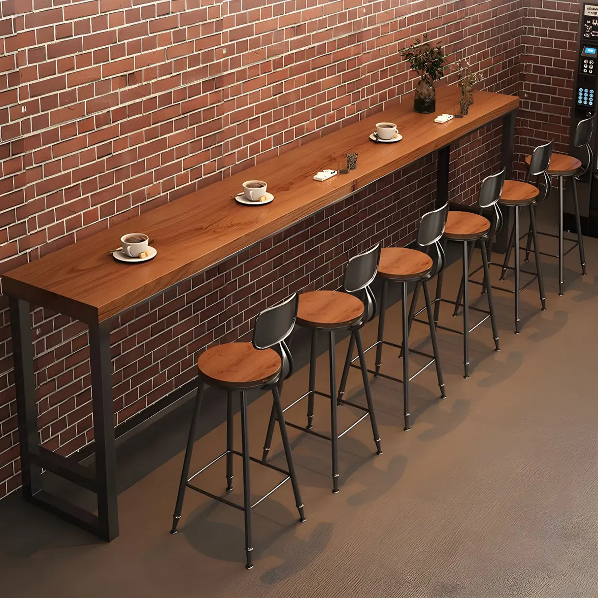 Natural Rectangle Wood Large Long Footrest Bar Table Image - 8