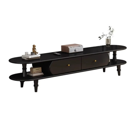 Natural Rectangle Wood Long Open Storage TV Stand Image - 2
